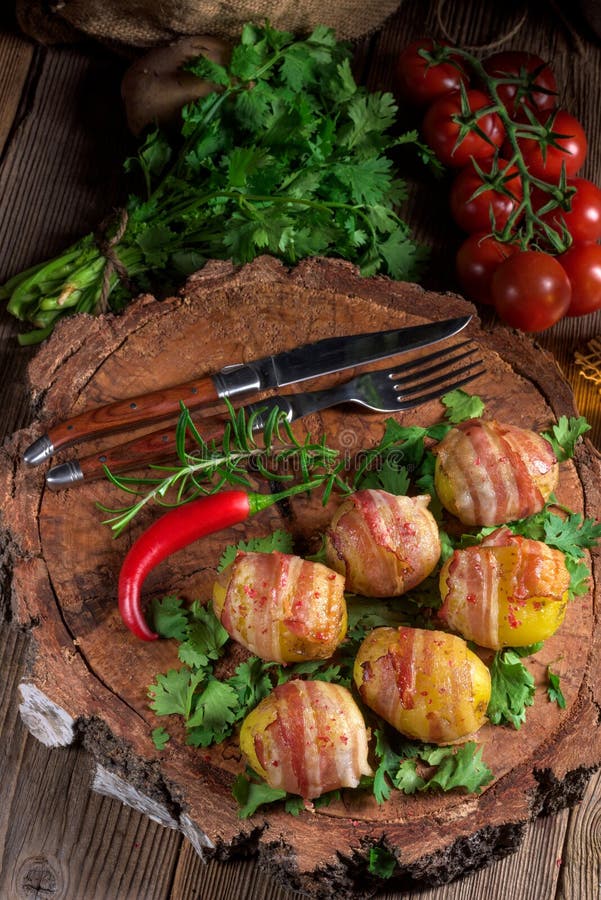 Baked Potatoes Wrapped in Ham Stock Image Image of fillet, fancy