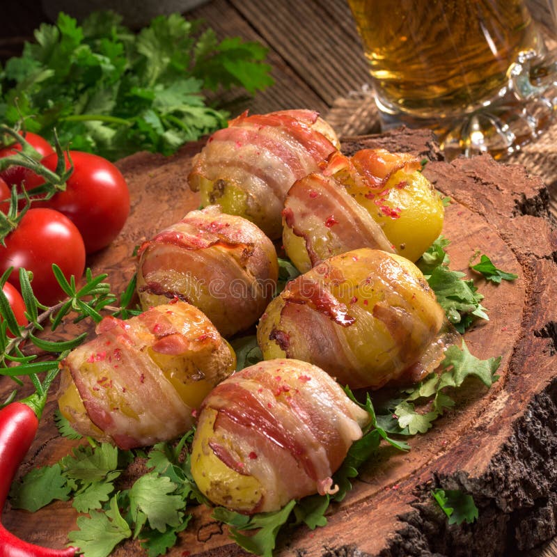 Baked Potatoes Wrapped in Ham Stock Image Image of cooked, cuisine