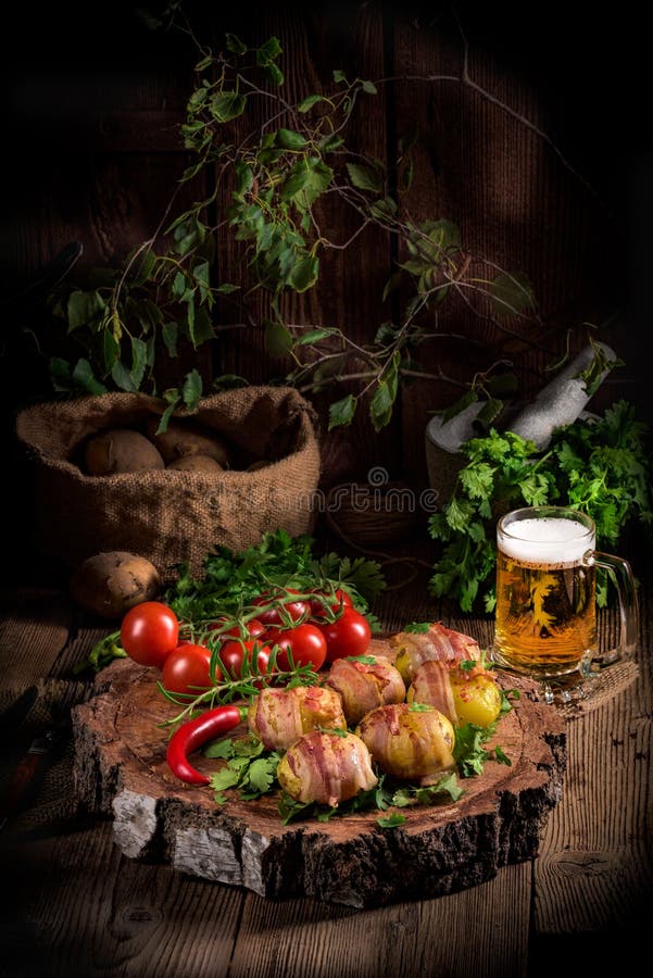 Baked Potatoes Wrapped in Ham Stock Image Image of healthy, meal