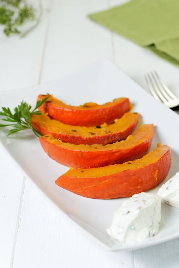 Baked pumpkin slices royalty free stock image