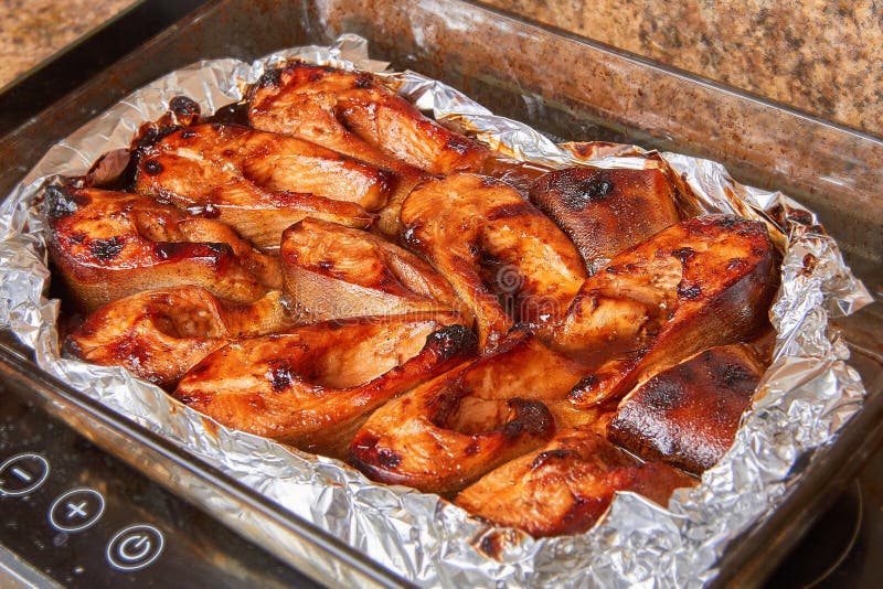 Baked Red Fish in a Marinade of Teriyaki Sauce Stock Photo Image of