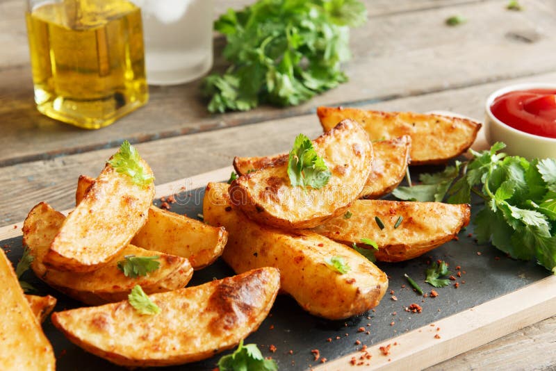 Baked Roasted Potato Wedges with Herbs Stock Image Image of healthy, golden 70235019