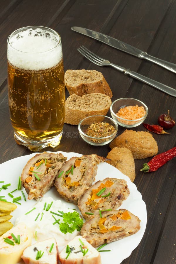 Baked Roll with Minced Meat, Cheese Rolls and Mayonnaise. Homework