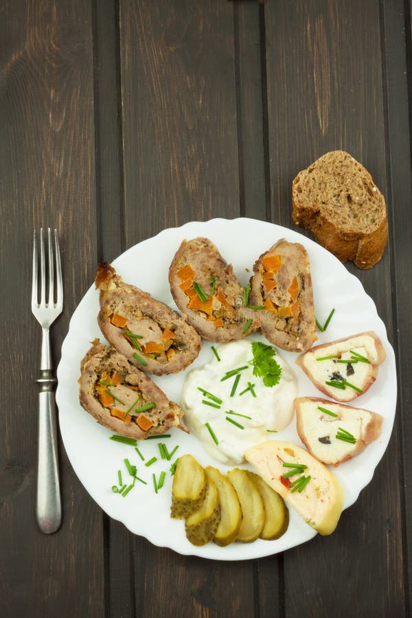 Baked Roll with Minced Meat, Cheese Rolls and Mayonnaise. Homework