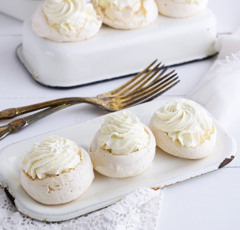 Baked Round Puff Pastry with Cream on an Iron Plate Stock Image - Image ...