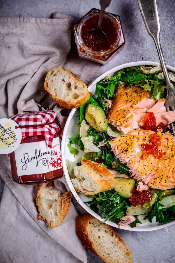 Baked Salmon with Grapefruit Salad .style Hugge Stock Image Image of
