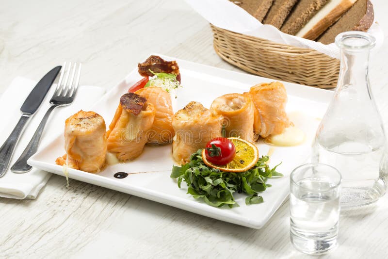 Baked salmon rolls stock photo. Image of dinner, healthy 38301452
