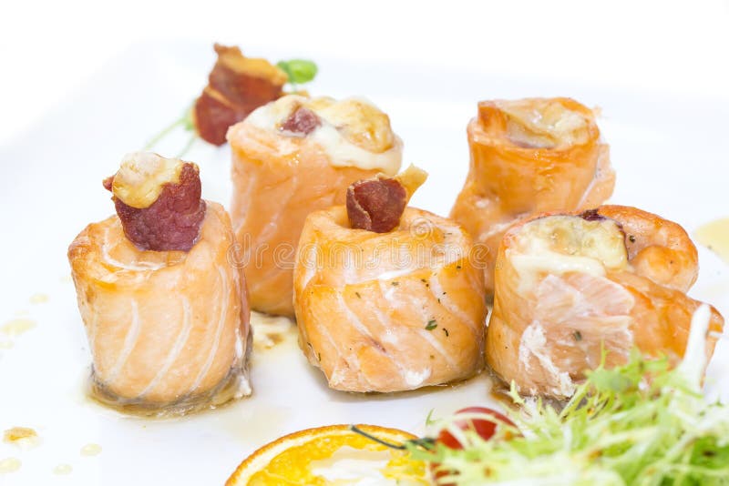 Baked salmon rolls stock photo. Image of baked, fillet 35738788