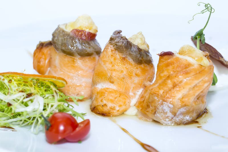 Baked salmon rolls stock photo. Image of baked, lemon 36361168