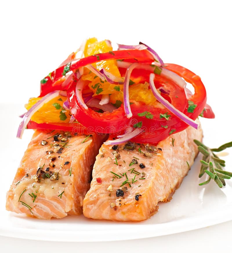 Baked salmon with a salad