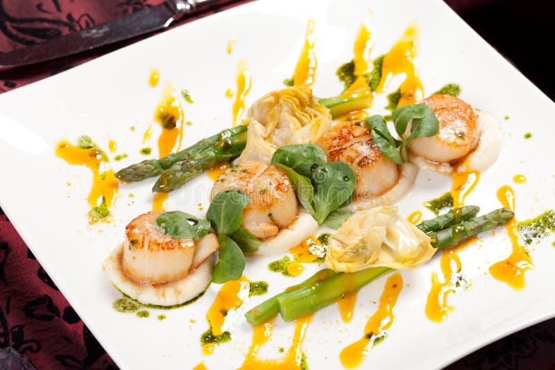 Baked Scallops with Asparagus Stock Image Image of appetizing