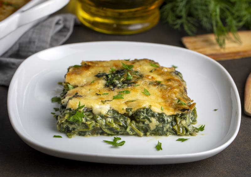 Baked Spinach with Cheese Delicious Italian Food Cuisine. Spinach