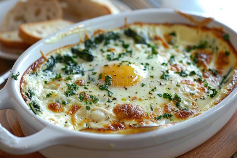 Baked Spinach and Egg Casserole Closeup Stock Photo - Image of golden