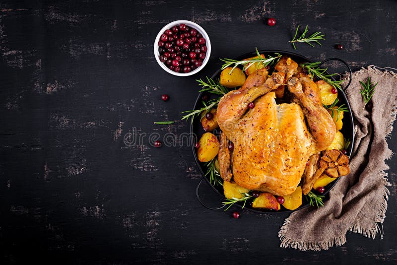 Baked Turkey or Chicken. the Christmas Table is Served with a Turkey