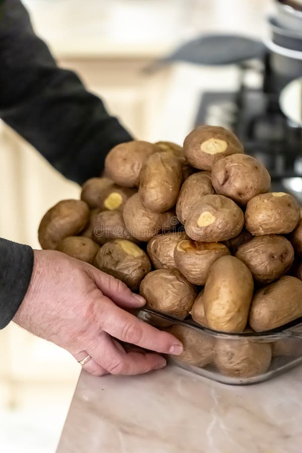 Baked Unpeeled Potatoes on a Baking Sheet. Stock Image Image of