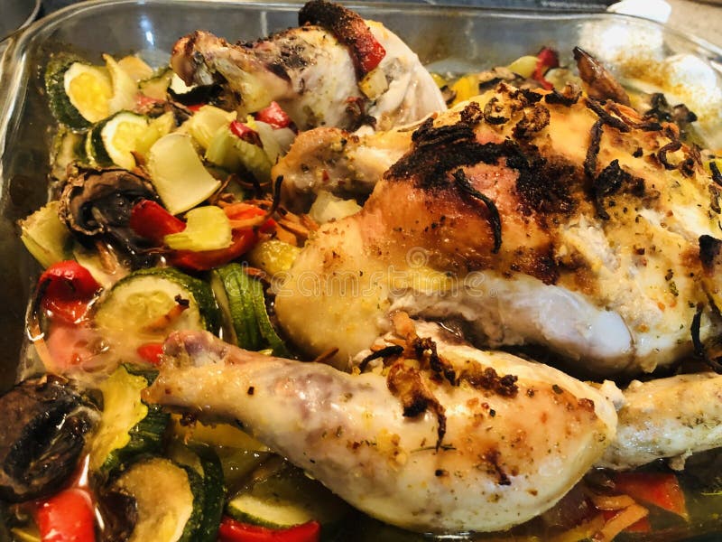 Baked Whole Chicken with Assorted Vegetables for Lunch or Dinner Stock Image Image of