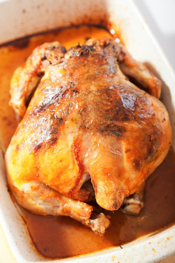Baked whole chicken stock photo. Image of portion, life 49599442