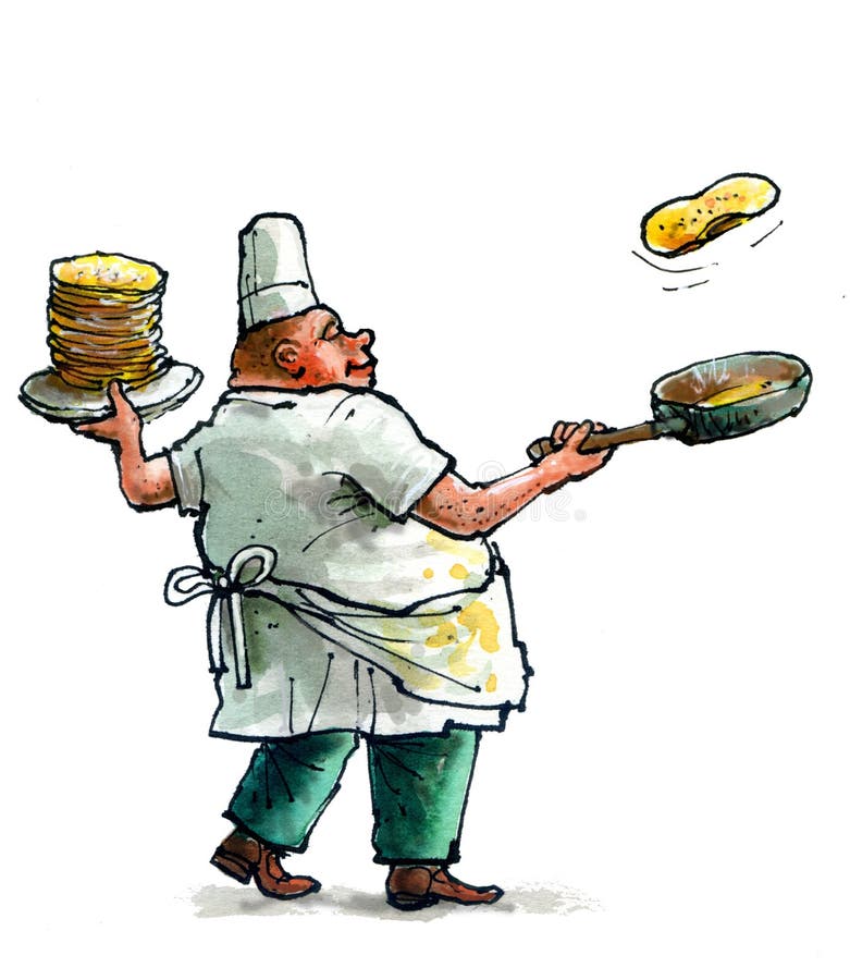 Man Baking Pancakes Vector Cartoon Character. Guy Making Dinner