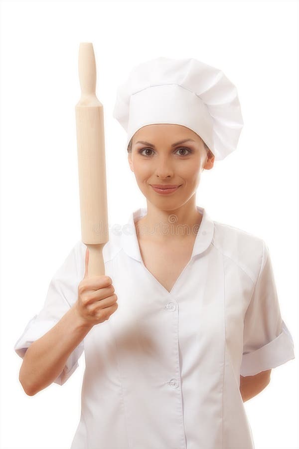 Baker / Chef Woman Holding Baking Rolling Pin Stock Image - Image of ...