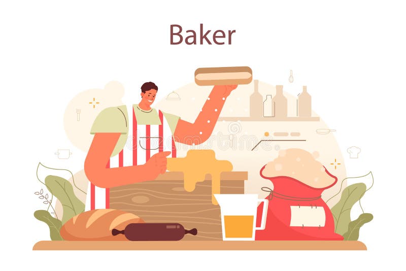 Baker Concept. Chef in the Uniform Baking Bread. Baking Pastry Process
