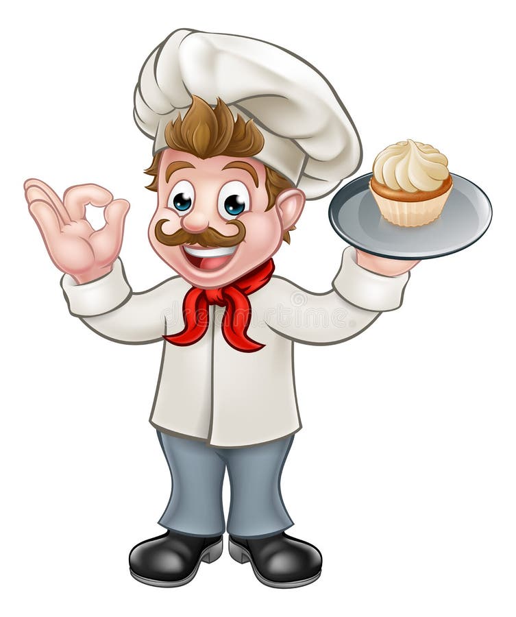 Baker Holding Cake Cartoon Mascot Stock Vector - Illustration of