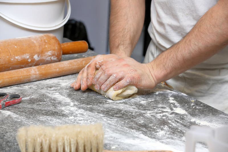 Baker Kneading Dough in a Bakery Stock Image Image of mold, chef 107354111