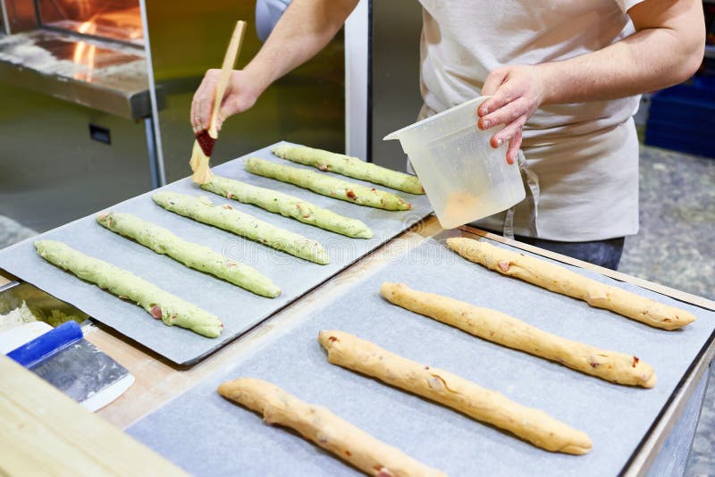Baker Smears Butter Bread Dough Stock Image Image of color, brushing