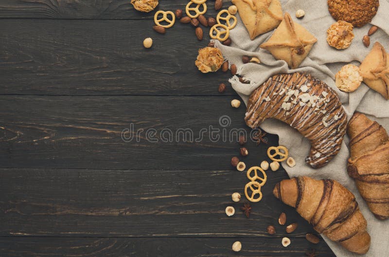 Bakery Background With Copy Space On Rustic Wood Stock Image - Image of