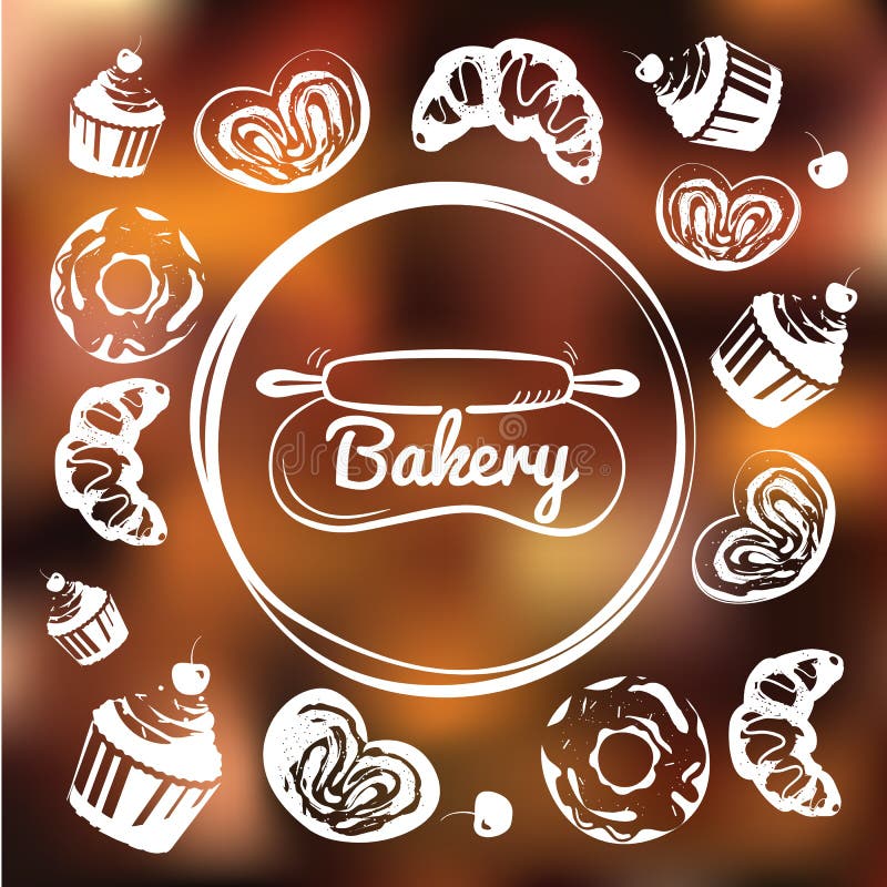 Bakery Cafe Identity Concept. Chalkboard Sweets As Frame on Blurred