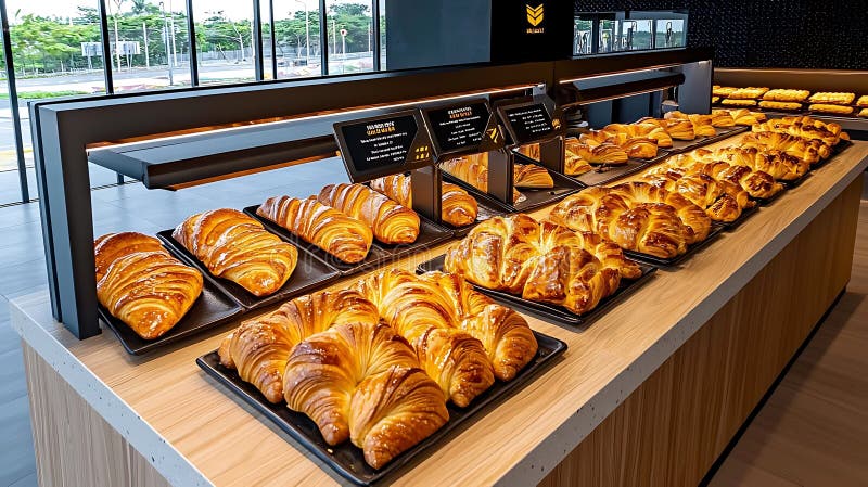Bakery Display of Themed Pastries and Delicacies stock illustration