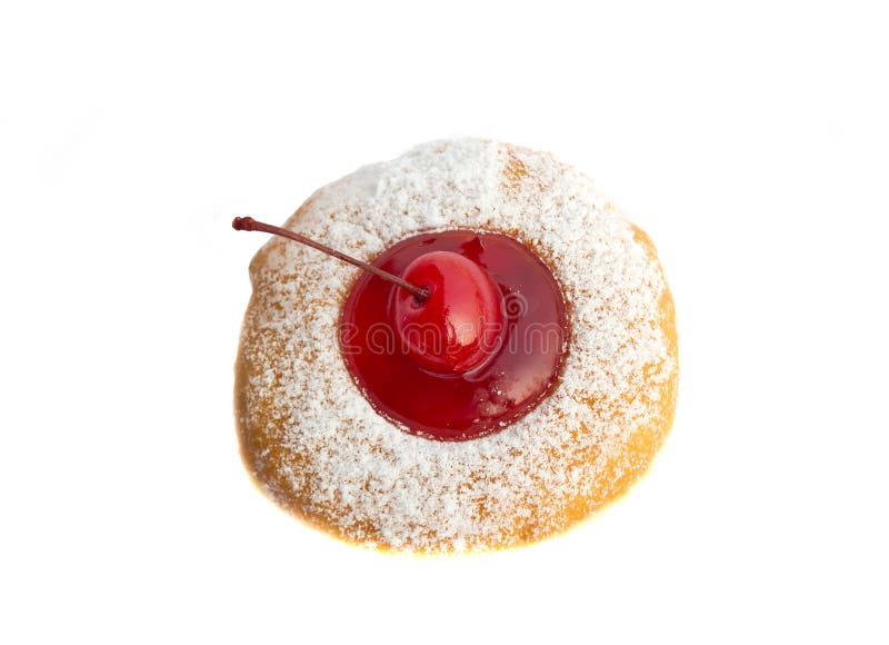 Bakery food, cherry fruit donut isolated