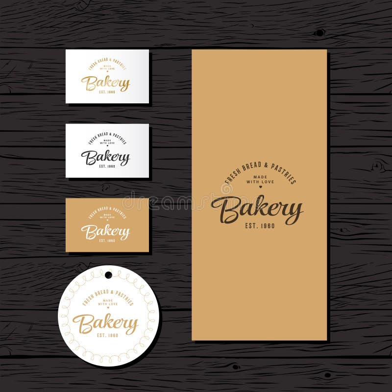 Bakery logo. The bakery identity. A package, a price tag and a business card of the bakery. royalty free illustration Bakery logo. The bakery identity. A package, a price tag and a business card of the bakery. royalty free illustration