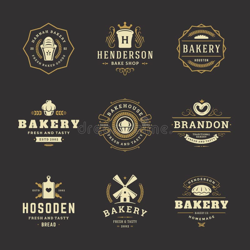 Bakery Logos and Badges Design Templates Set Vector Illustration ...