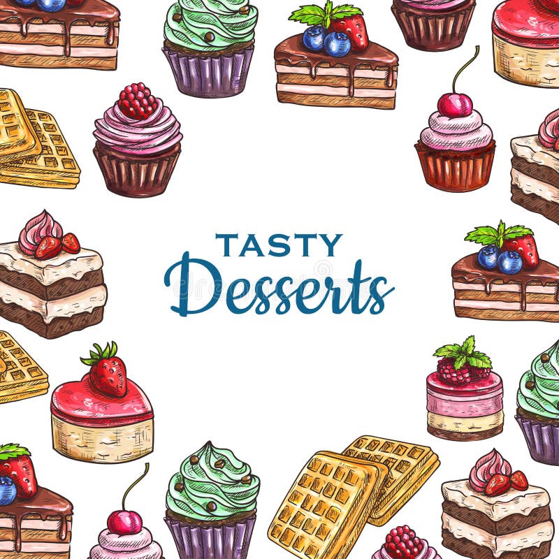 Bakery or pastry food poster, dessert cake