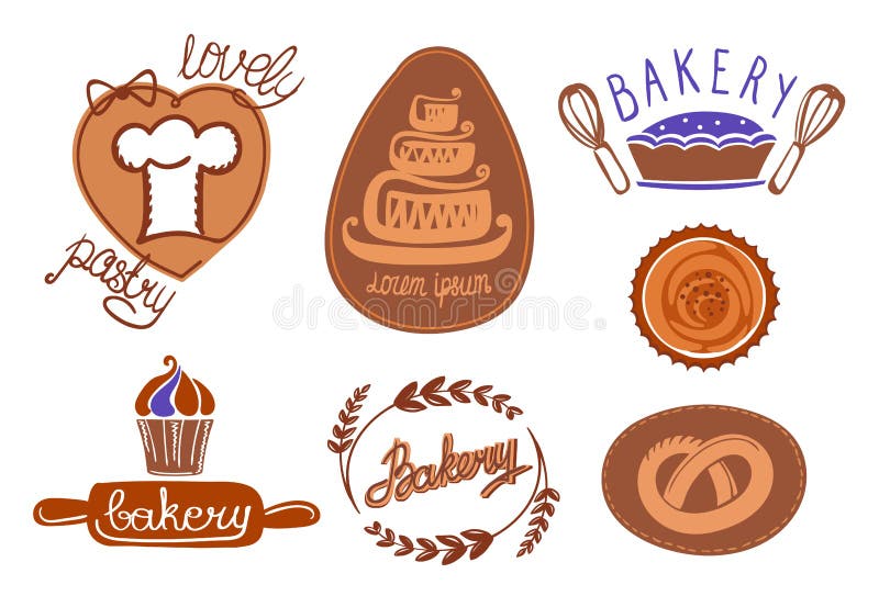 Bakery and pastry hand drawn logos royalty free illustration