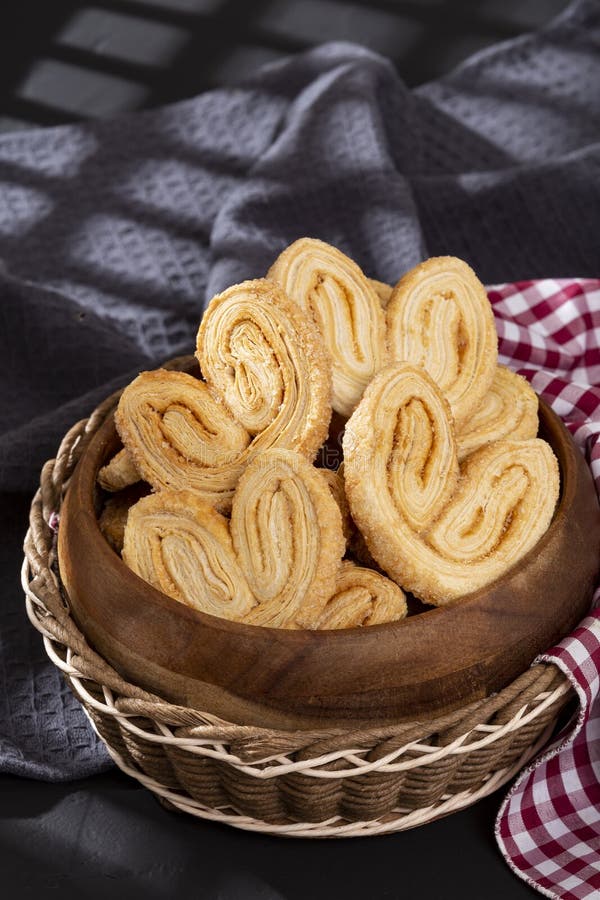 Bakery and Pastry Tasty Puff Pastry Hearts Covered with Sugar Stock