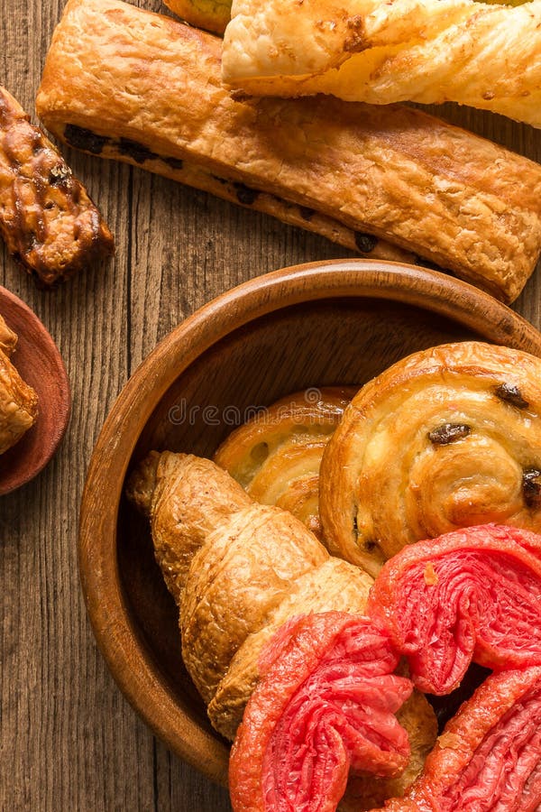 Bakery Variety of Style and Flavors on a Wooden Table Stock Photo