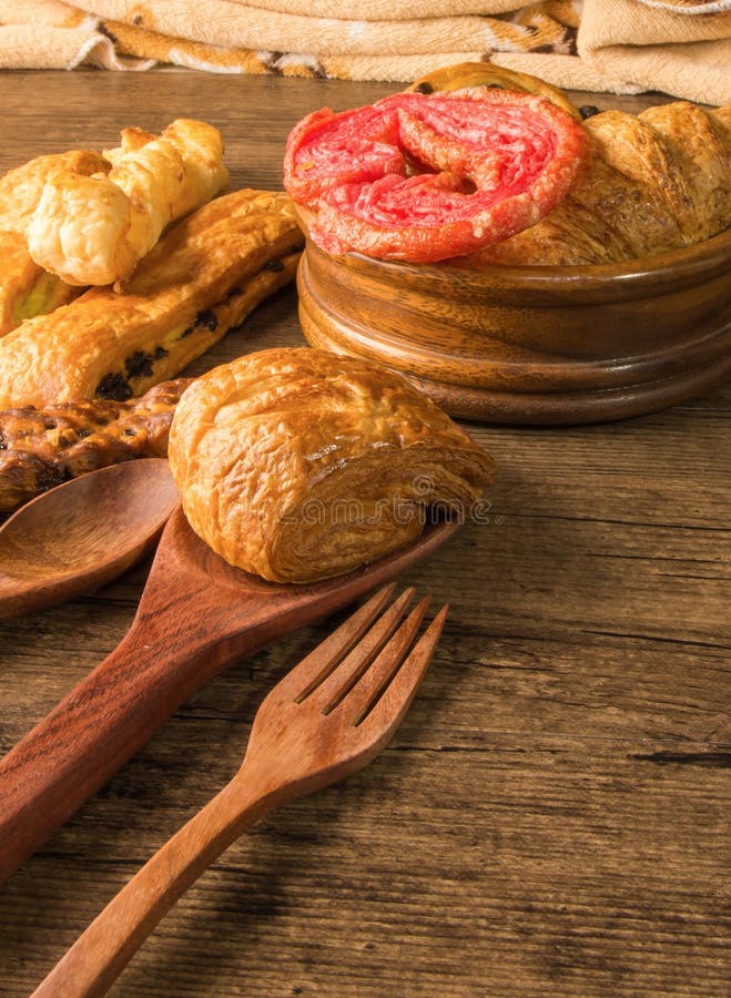 Bakery Variety of Style and Flavors on a Wooden Table Stock Photo