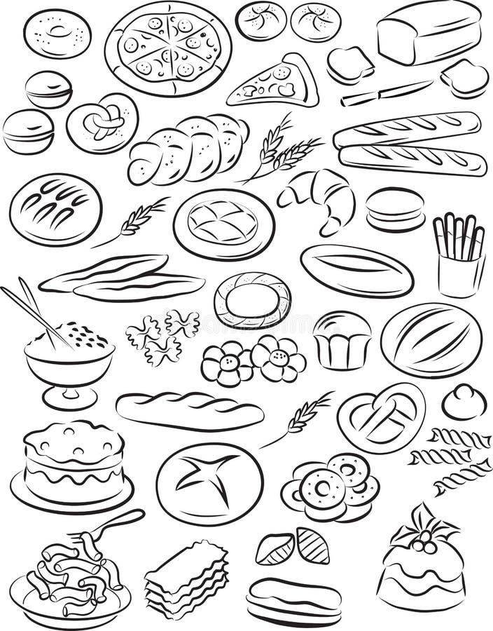 Illustrazione vettoriale di panetteria collezione in bianco e nero.
