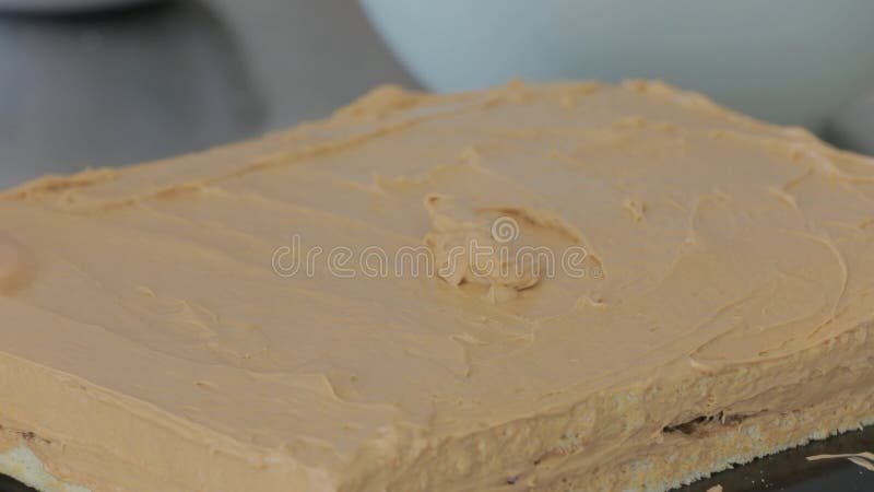 Bakery Working Process. Making Sweet Cake Process in a Professional Bakery Kitchen. stock photo
