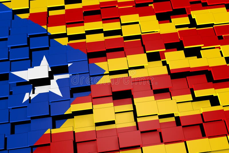 Bakgrund för den Catalonia självständighetflaggan bildade från digitala mosaiktegelplattor, tolkningen 3D royaltyfri illustrationer Bakgrund för den Catalonia självständighetflaggan bildade från digitala mosaiktegelplattor, tolkningen 3D royaltyfri illustrationer