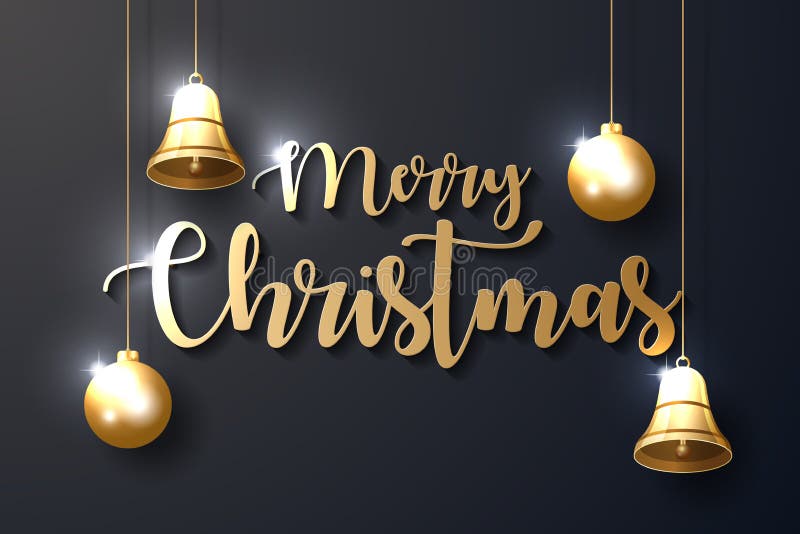 Bakgrund för glad jul med glänsande guld- prydnader stock illustrationer