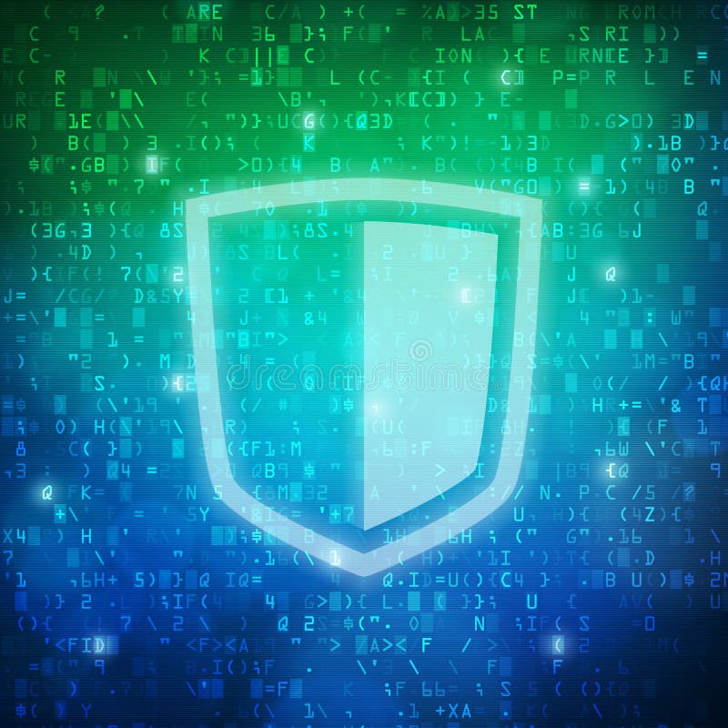 Bakgrund för kod för digitala data för dator för säkerhetssköldsymbol stock illustrationer Bakgrund för kod för digitala data för dator för säkerhetssköldsymbol stock illustrationer