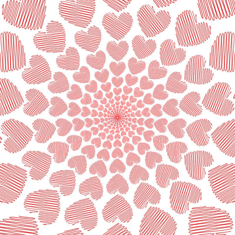 Bakgrund för rörelse för spiral för hjärta för designklotter röd stock illustrationer