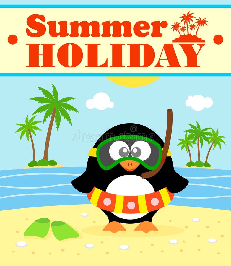 Bakgrund för sommarferie med pingvinet vektor illustrationer Bakgrund för sommarferie med pingvinet vektor illustrationer