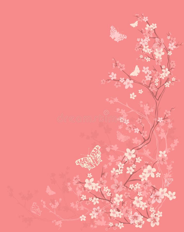 Bakgrund för vektor för vårsäsong med fjärilar bland blommor royaltyfri illustrationer