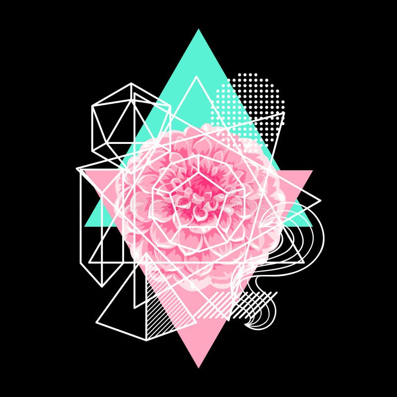 Bakgrund med abstrakta geometriska former och blomman Linje konsttryck vektor illustrationer Bakgrund med abstrakta geometriska former och blomman Linje konsttryck vektor illustrationer