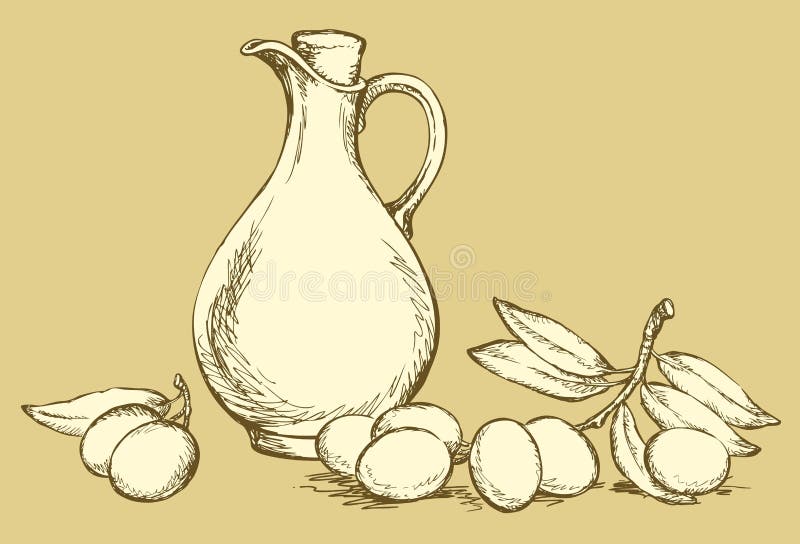 bakgrund som tecknar den blom- gräsvektorn Stilleben av olja i tillbringare och oliv royaltyfri illustrationer bakgrund som tecknar den blom- gräsvektorn Stilleben av olja i tillbringare och oliv royaltyfri illustrationer