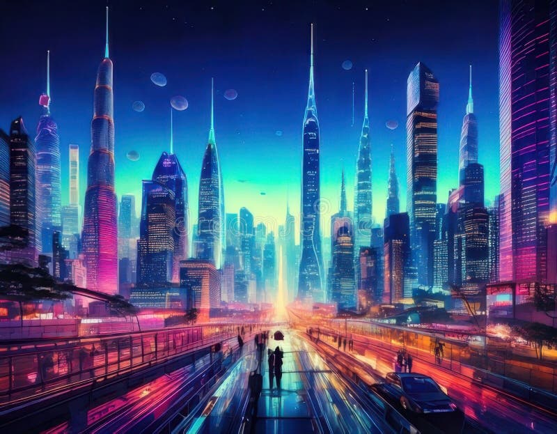 Bakgrund till en futuristisk metropolis vektor illustrationer