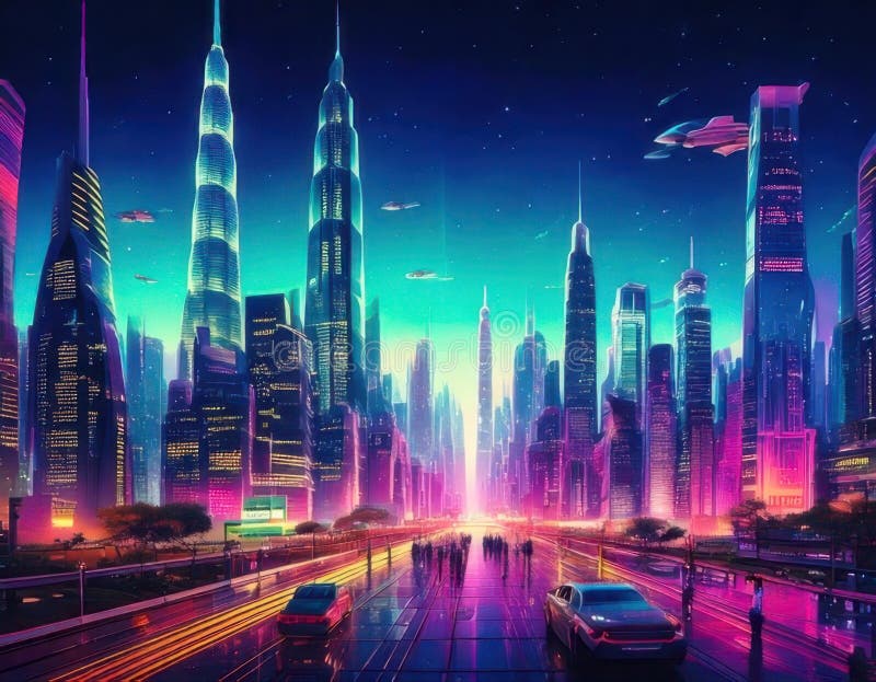 Bakgrund till en futuristisk metropolis royaltyfri illustrationer